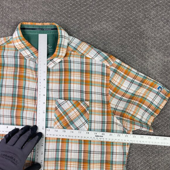 Kuhl Shirt Button Up Organic Cotton Men's XL fits like Large Orange Plaid Hiking - Picture 7 of 10